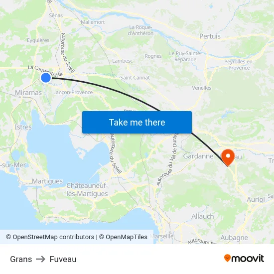 Grans to Fuveau map
