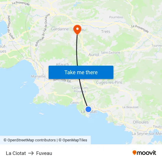 La Ciotat to Fuveau map