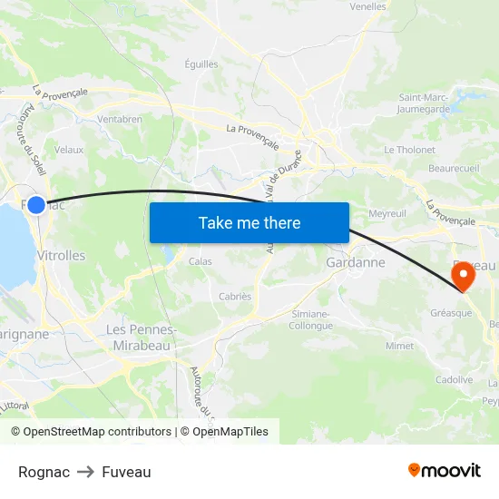 Rognac to Fuveau map