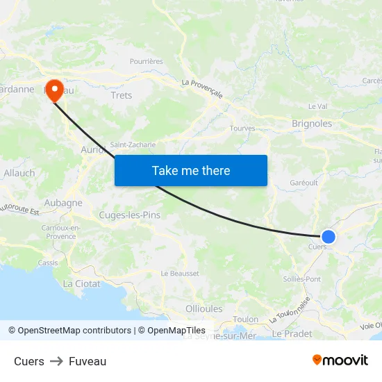 Cuers to Fuveau map