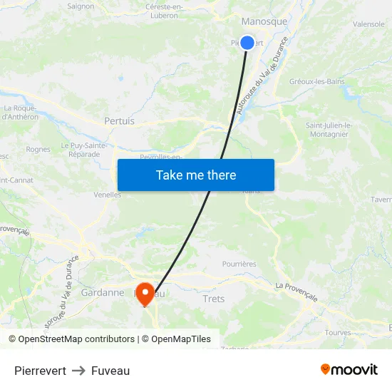Pierrevert to Fuveau map