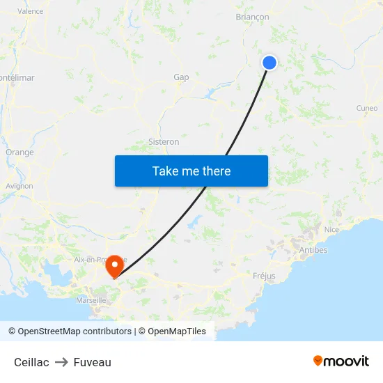 Ceillac to Fuveau map