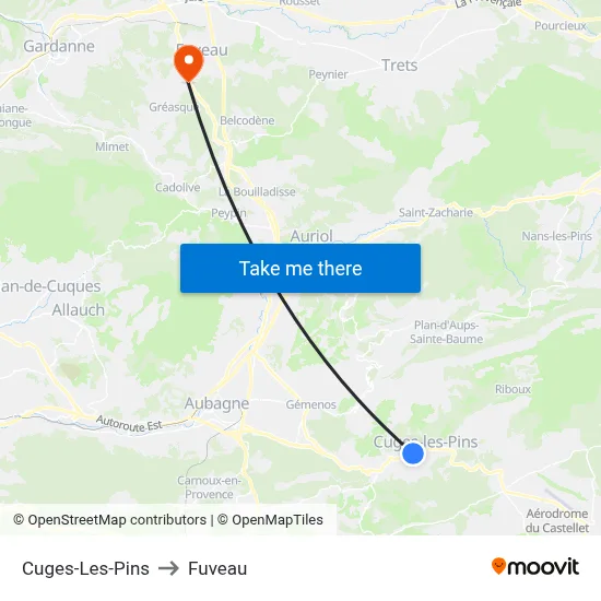 Cuges-Les-Pins to Fuveau map