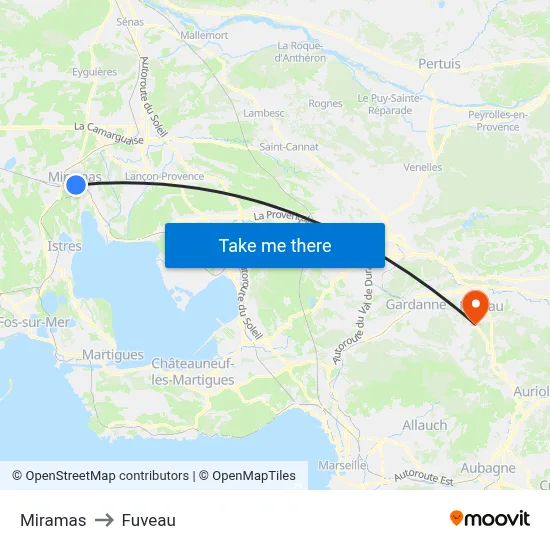 Miramas to Fuveau map