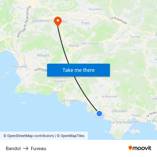 Bandol to Fuveau map