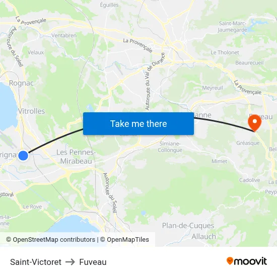 Saint-Victoret to Fuveau map