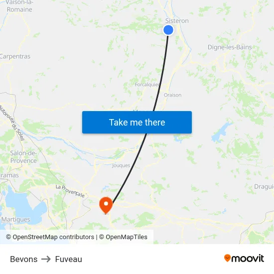 Bevons to Fuveau map