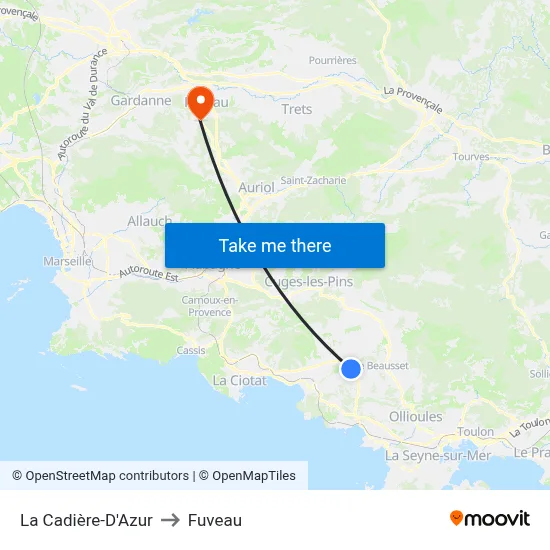 La Cadière-D'Azur to Fuveau map