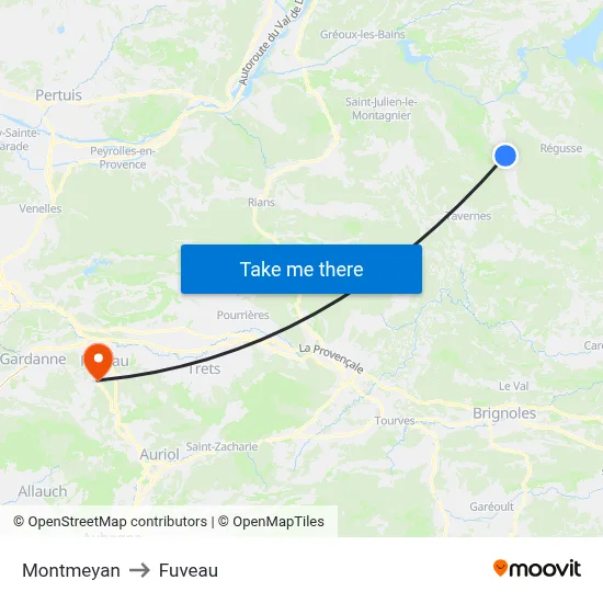 Montmeyan to Fuveau map