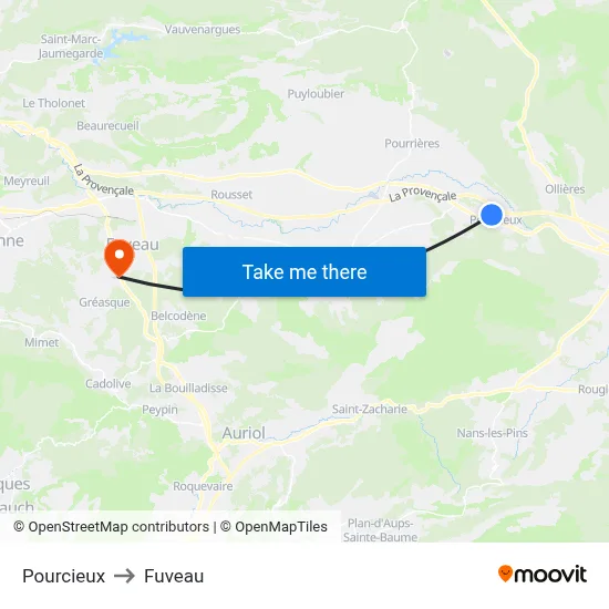 Pourcieux to Fuveau map