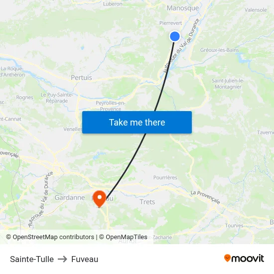 Sainte-Tulle to Fuveau map