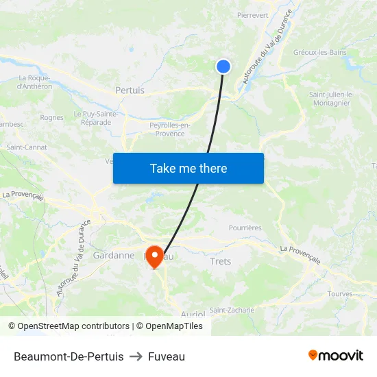 Beaumont-De-Pertuis to Fuveau map