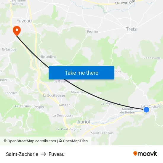 Saint-Zacharie to Fuveau map