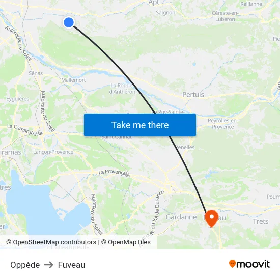 Oppède to Fuveau map