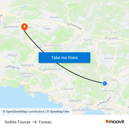 Solliès-Toucas to Fuveau map