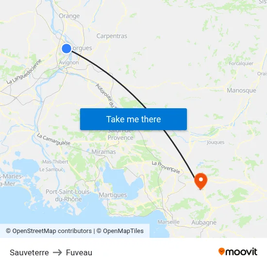 Sauveterre to Fuveau map