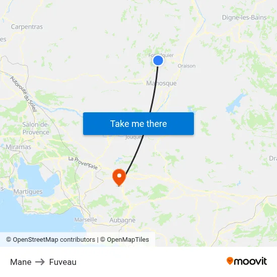 Mane to Fuveau map