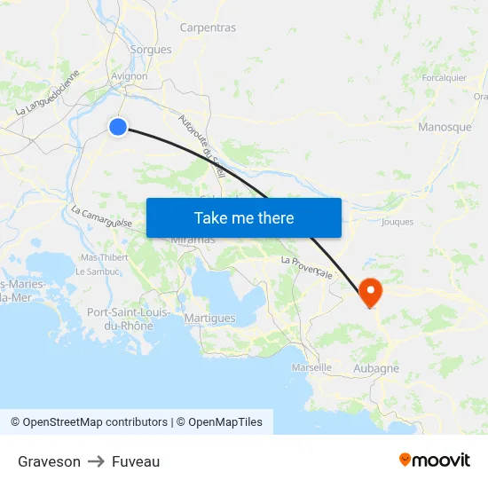 Graveson to Fuveau map