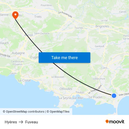 Hyères to Fuveau map