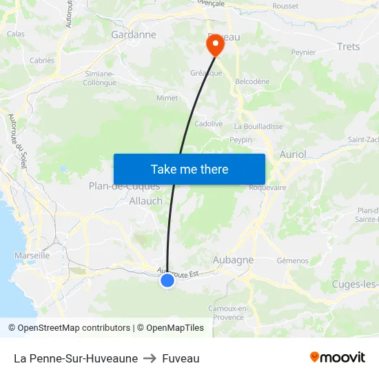 La Penne-Sur-Huveaune to Fuveau map