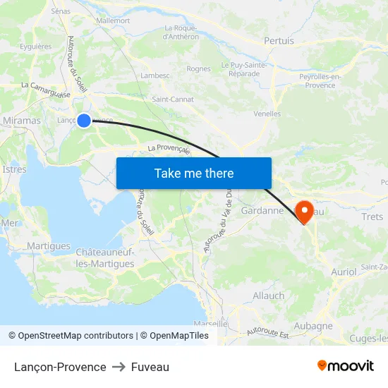 Lançon-Provence to Fuveau map