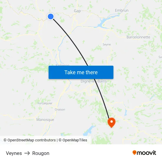 Veynes to Rougon map