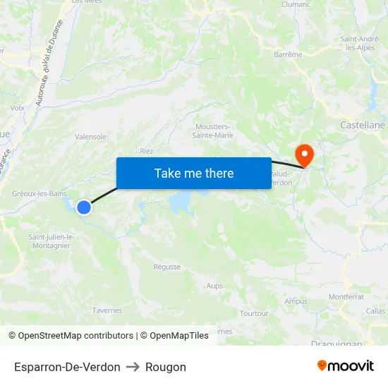Esparron-De-Verdon to Rougon map