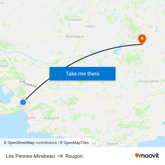 Les Pennes-Mirabeau to Rougon map