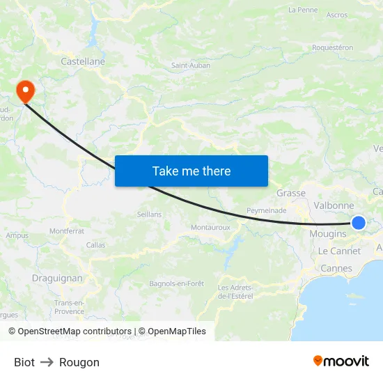 Biot to Rougon map
