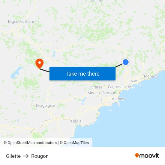 Gilette to Rougon map