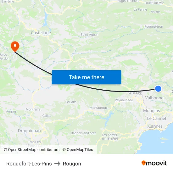 Roquefort-Les-Pins to Rougon map
