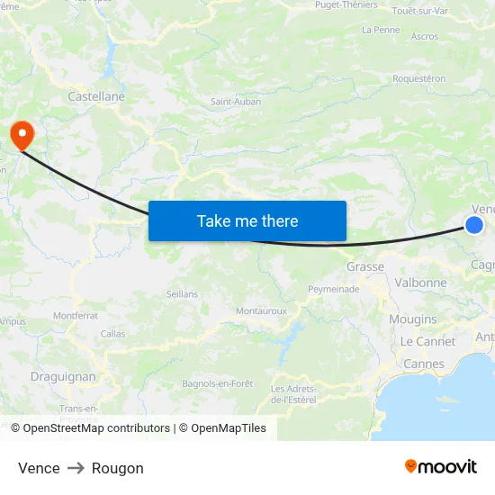 Vence to Rougon map