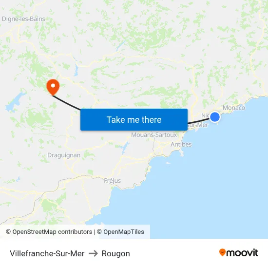 Villefranche-Sur-Mer to Rougon map