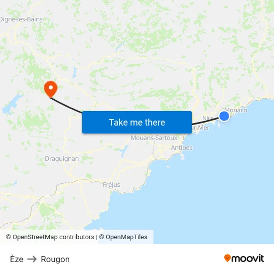 Èze to Rougon map