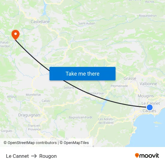 Le Cannet to Rougon map