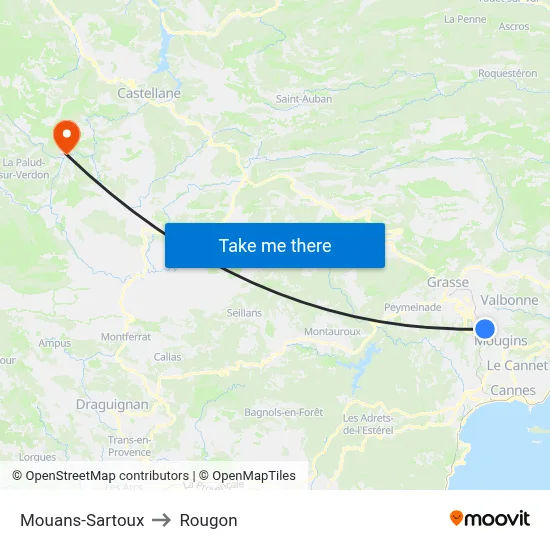 Mouans-Sartoux to Rougon map