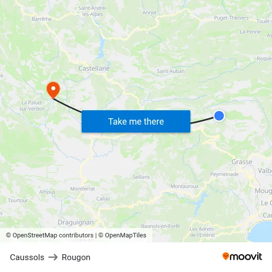Caussols to Rougon map