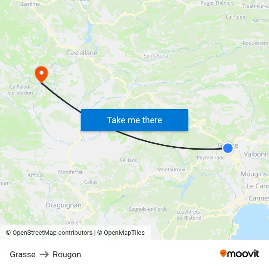 Grasse to Rougon map