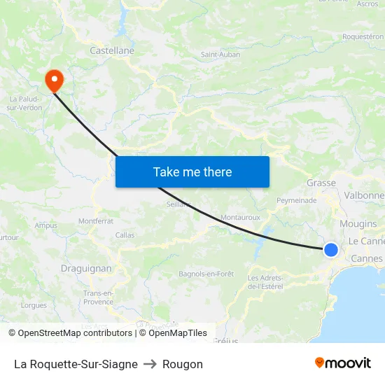 La Roquette-Sur-Siagne to Rougon map