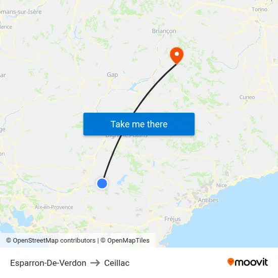 Esparron-De-Verdon to Ceillac map