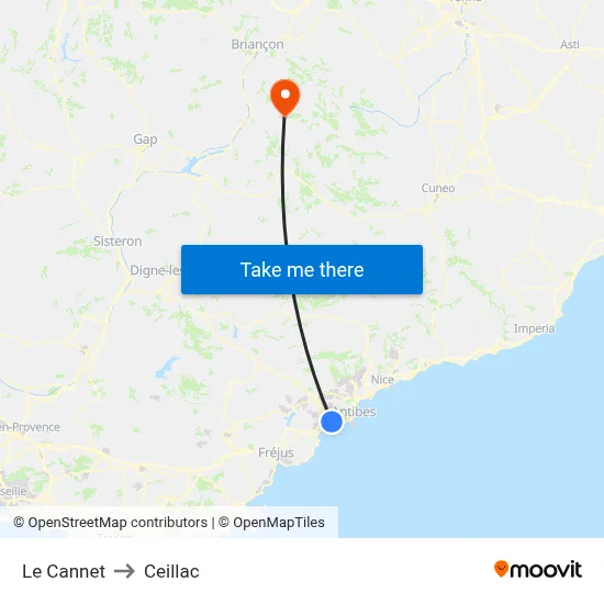 Le Cannet to Ceillac map