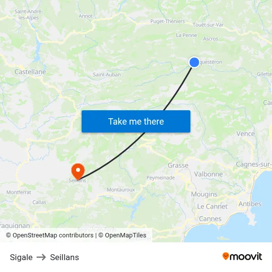 Sigale to Seillans map