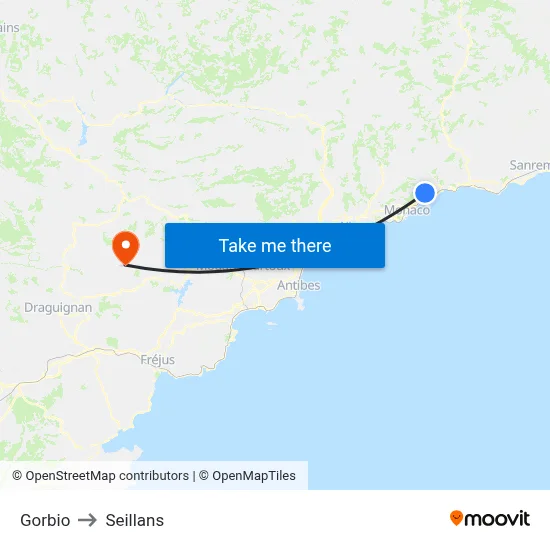 Gorbio to Seillans map
