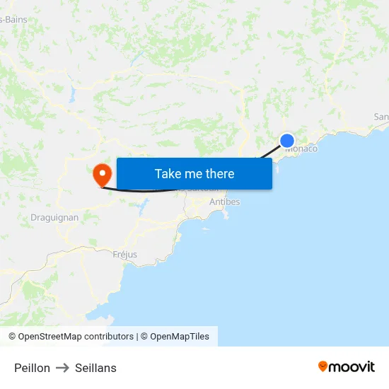 Peillon to Seillans map