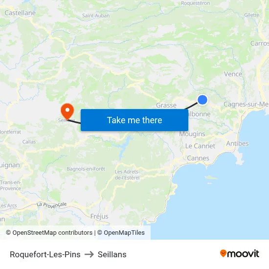 Roquefort-Les-Pins to Seillans map