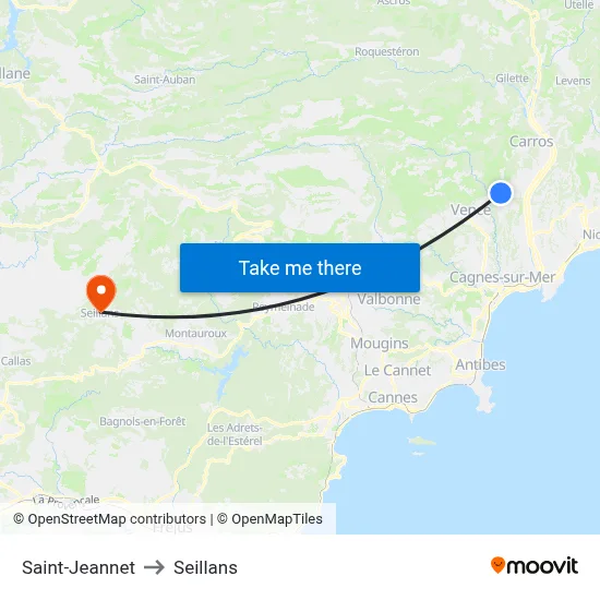 Saint-Jeannet to Seillans map