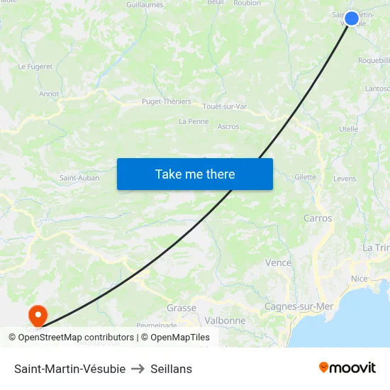 Saint-Martin-Vésubie to Seillans map
