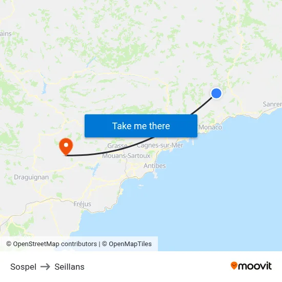 Sospel to Seillans map
