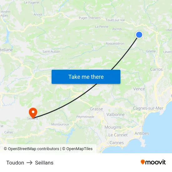 Toudon to Seillans map