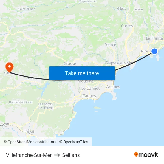Villefranche-Sur-Mer to Seillans map